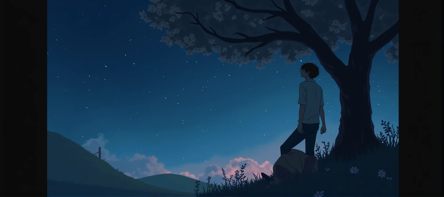 
[Core philosophy]A dreamlike picture、Energetic、Meticulous illustrations，Inspired by Hayao Miyazaki&#39;s style，Depicts a peaceful night scene。[Character Description]In the foreground，A man leaning against a peach tree，His presence adds a sense of tranquility and contemplation to the scene.。[environment/background]The background is a striking mix of soft pink and purple tones，Creates a surreal and captivating atmosphere，surrounded by twinkling stars。[Style and atmosphere]This illustration is executed with a high degree of artistic complexity，Evokes the whimsical and imaginative qualities of Hayao Miyazaki&#39;s signature anime style，It injected a dreamy and charming atmosphere into the scene。[The composition]Composition using vanishing point technique，Draw the viewer&#39;s gaze into the depth of the scene，and create a sense of depth and perspective。[Details and decoration]Delicate floral elements in the foreground add a touch of natural beauty，vivid、Highly saturated colors and attention to detail throughout the illustrations help to enhance their visual impact and immersive quality.。。【Technical specifications】Images are presented in 8K resolution，vivid in RGB color space、High contrast palette，The result is a breathtaking, high-fidelity visual experience