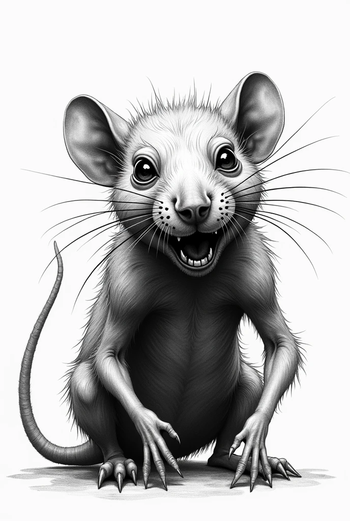 Create a sketch of a realistic hungry rat destroyed in black and white pointillism