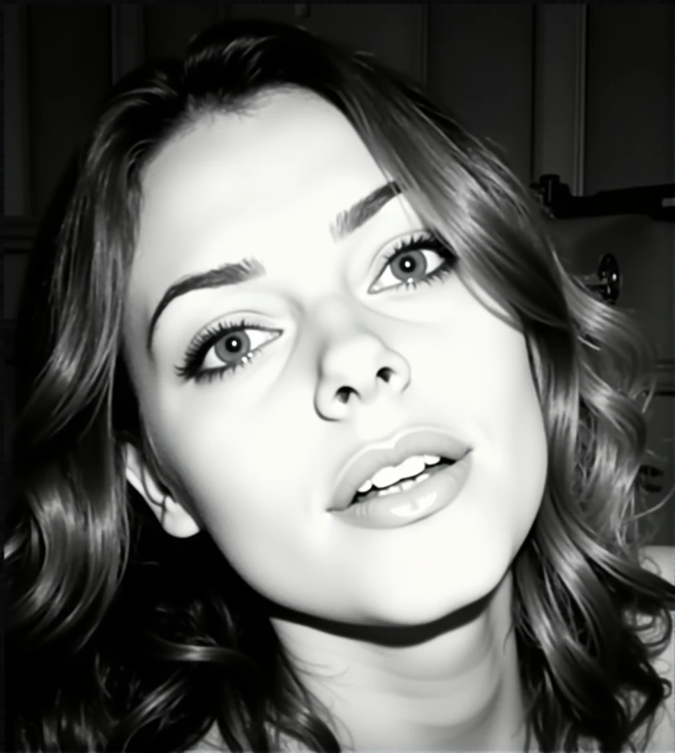 Photorealistic image of a woman with wavy blonde hair, wearing nothing, on her knees on a couch with her back to the camera in a well-furnished room with wooden paneling and a large window in the background, natural light highlighting her features, cinematic composition