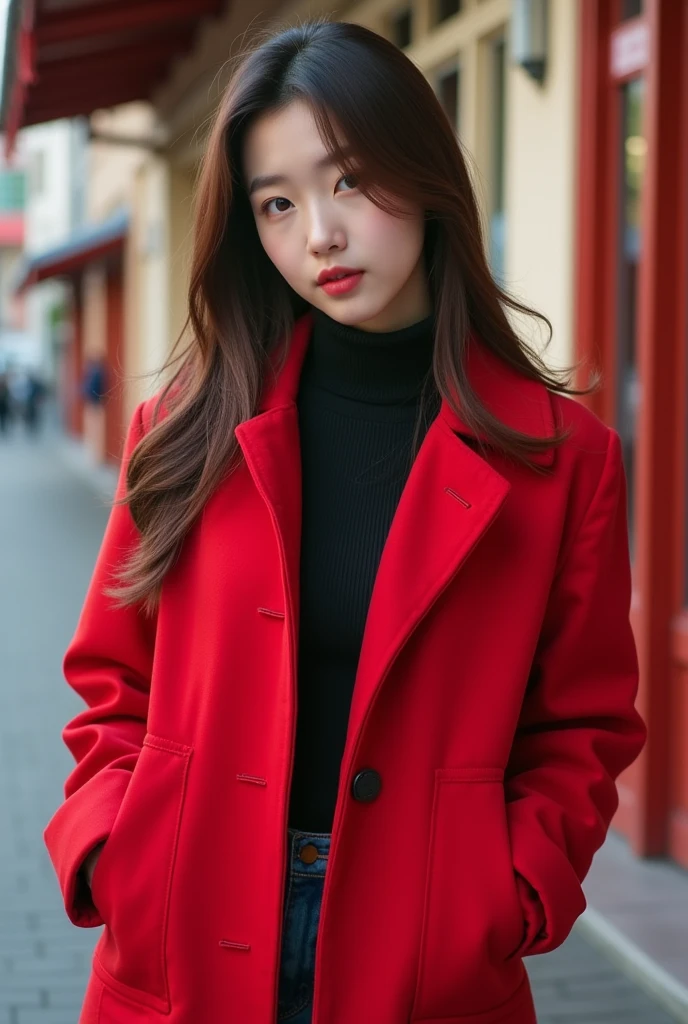 Korean girl showing her "pussy" with wearing red jacket