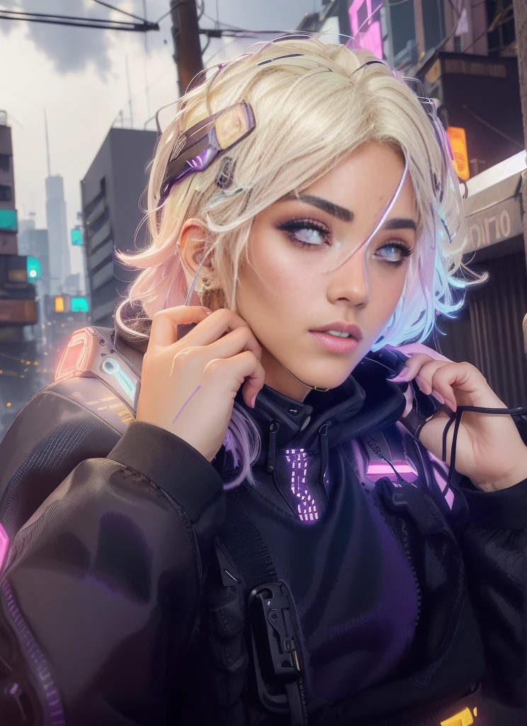 (obra de arte, Tiro de corpo inteiro, Intricado raw photography) cyberpunk citizen, comfortable oversize dark purple hoodie, Black cargo pants with neon details, roupas pretas com detalhes em neon, escuro, wearing a black Hitech Astronaut style neon lilac helmet, Intricado, futurista, advanced technology, escuro environment, dramatic, luz e sombra, cinematographic, action film, nitidez, random relaxed position, cidade ciberpunk, street lighting, escuro street, noite, Instant Photo, foto do ano, Octane rendering, substance, maia 3d,  cinema4d, art season trends, Deviant Art Trends, quatro poses diferentes