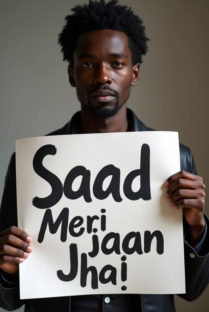 a black person holding a poster with the caption: “Saad Meri jaan hai"
