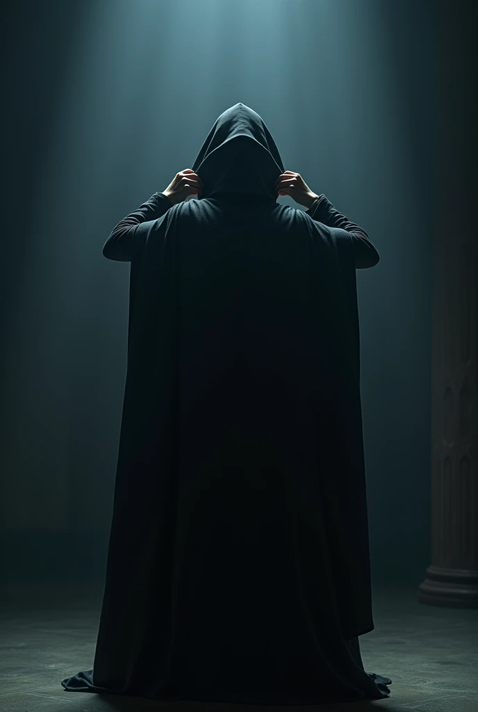 Person taking off cloak 
