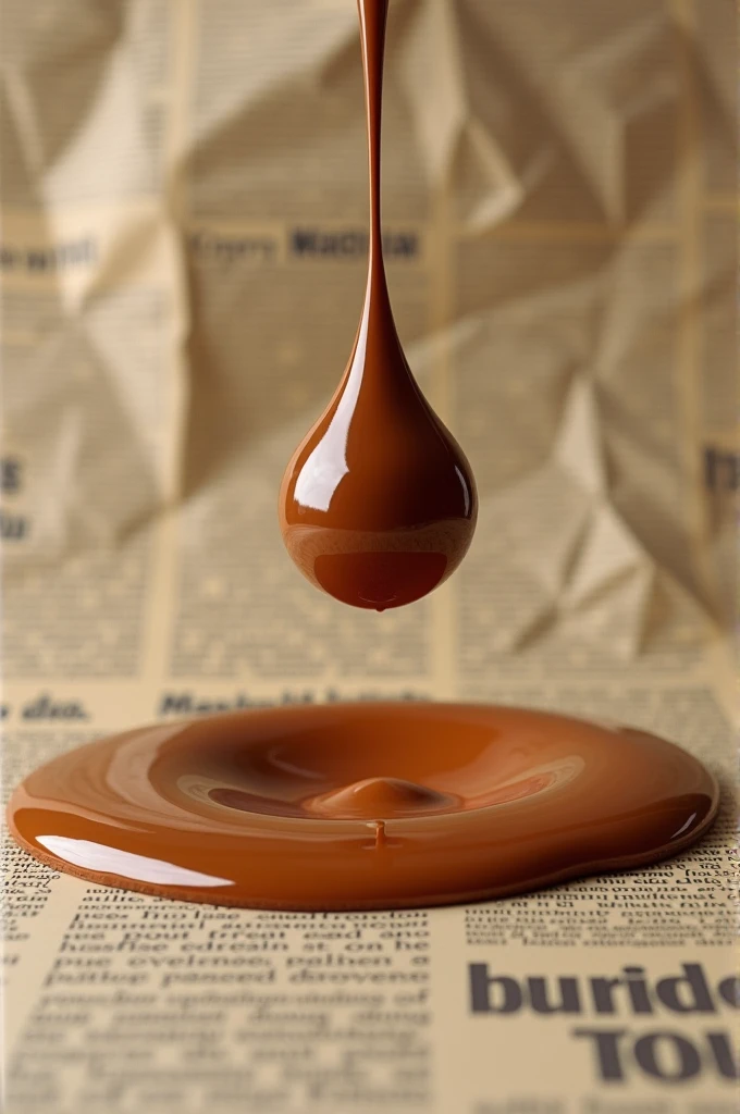 Brown paint drop in newspaper