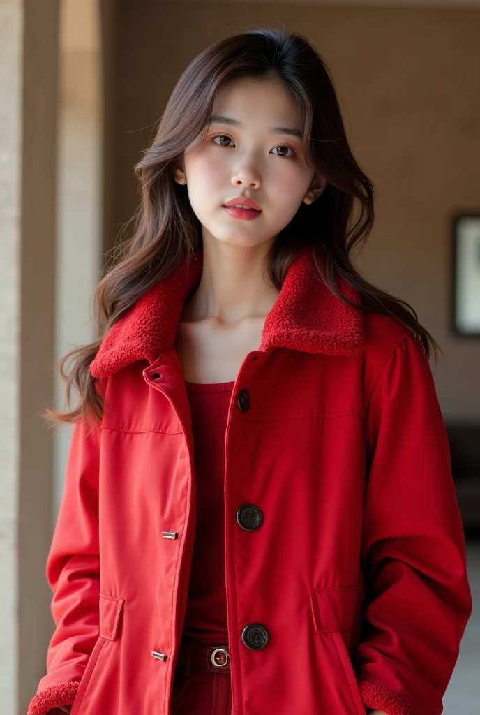 Korean girl showing her "pussy" with wearing red jacket
