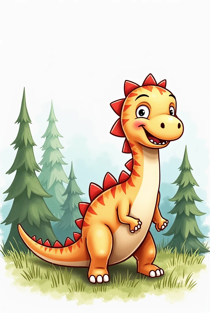 CUTE DINOSAUR DRAWING WITH TREES IN THE BACKGROUND