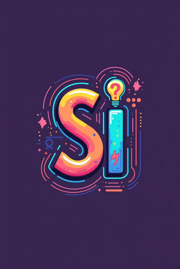 Design a captivating and modern logo for a TikTok profile named 'Saberes_Inusitados.' The logo should prominently feature the letters 'S' and 'I,' which are the initials of the profile name. Incorporate additional elements such as a question mark (?) or a light bulb to symbolize curiosity and knowledge. Use a color scheme that is vibrant and attention-grabbing, suitable for a profile focused on unique and intriguing facts. The design should be clean, simple, and visually appealing, ensuring the letters and symbols are clearly recognizable and memorable.