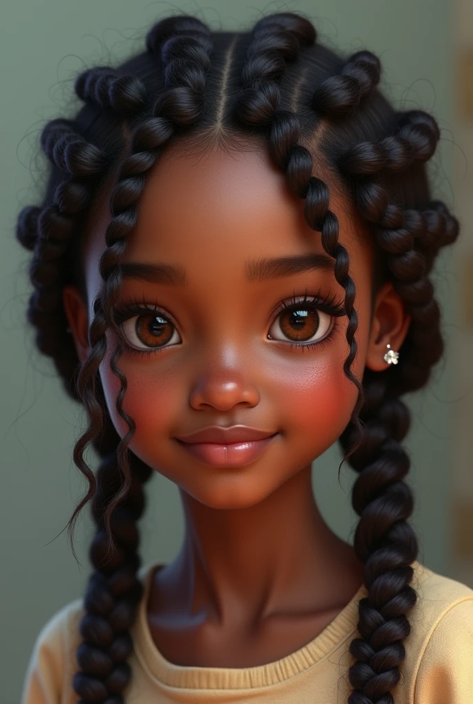 Create an artificial African American girl Oscar Faith braids very cute brown eyes #988#