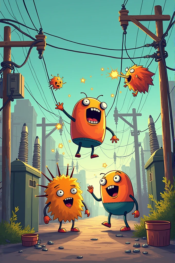make the image that has to do with the theme “enemies of electricity” including humor in the photo