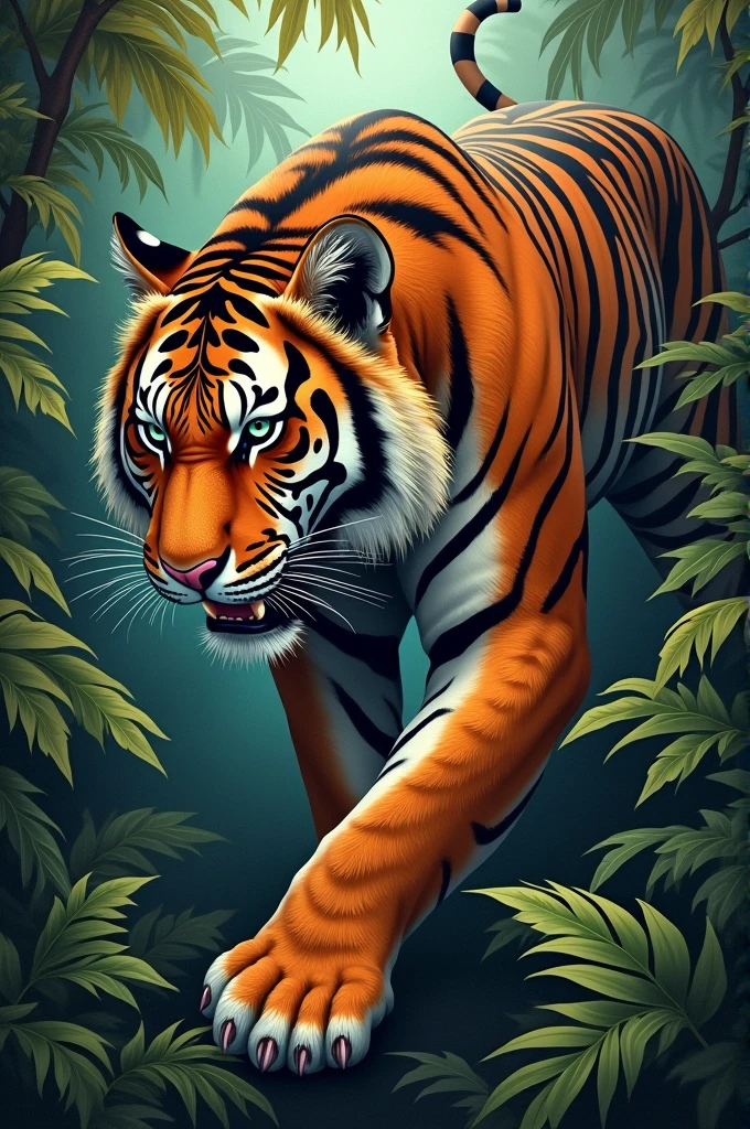 Tiger moving in the jungle tattoo 