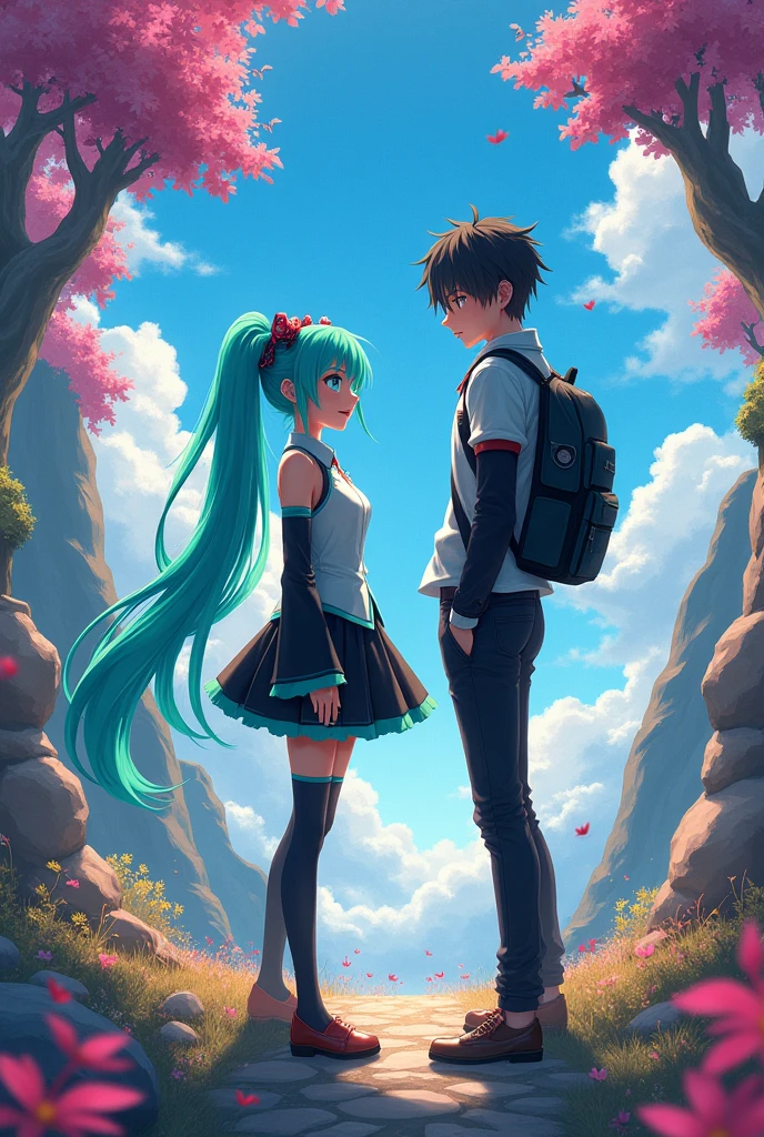 Hatsune miku with tan and tall boy with middle part