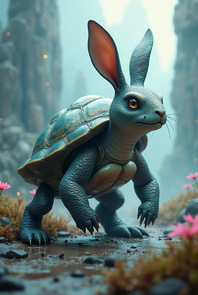 A new creature with a mix of うさぎ&かめ characteristics、Fantasy、cool