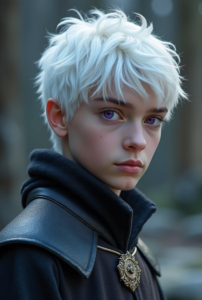 Character based on the world of Game of Thrones. Young boy of High Valyrian ethnicity with platinum white hair and slightly purple eyes, about 16 years old