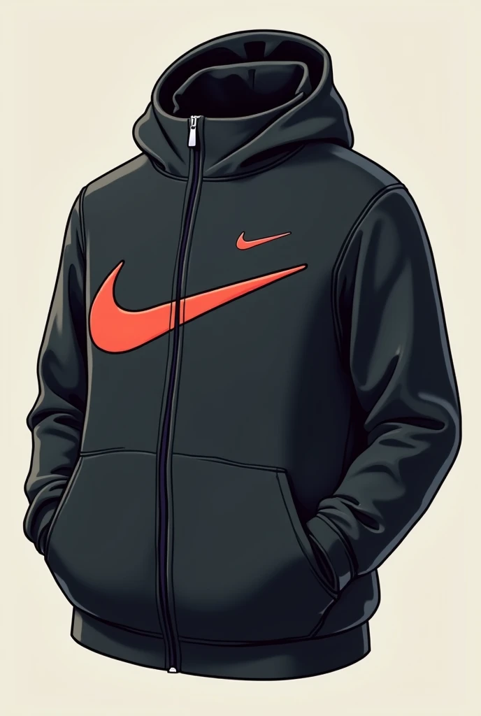 A Nike logo golf jacket without pockets and in black and a more cartoon-like animation 