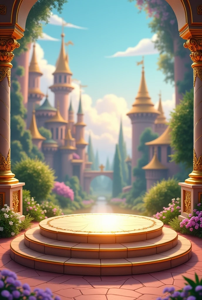 Disney background for photomontage that has a golden pedestal