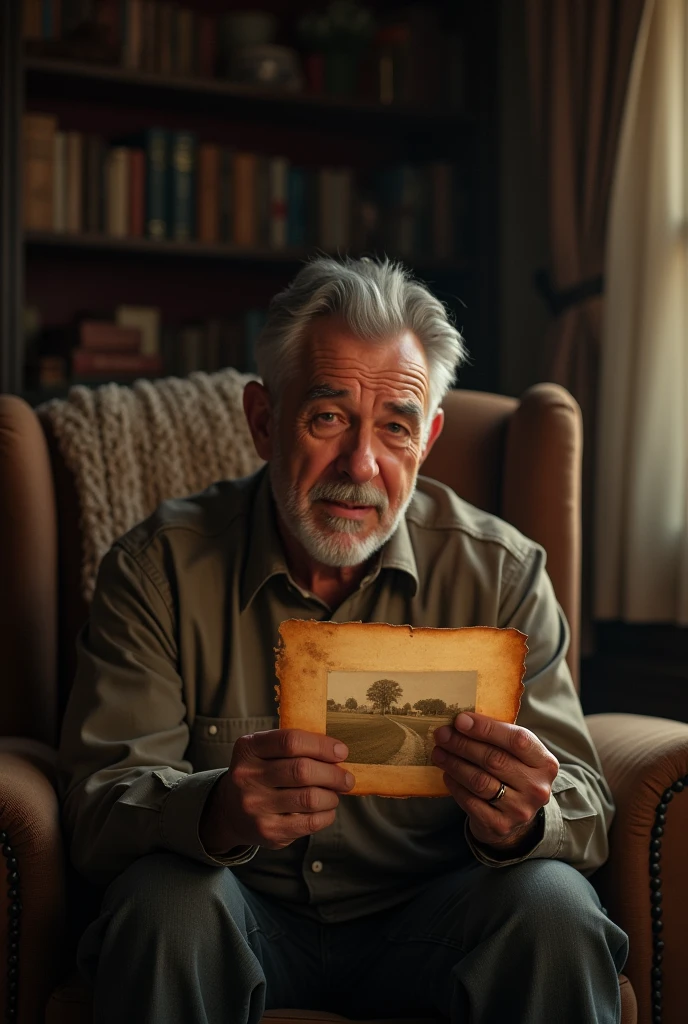 A man Finding an old photo that brings back memories.