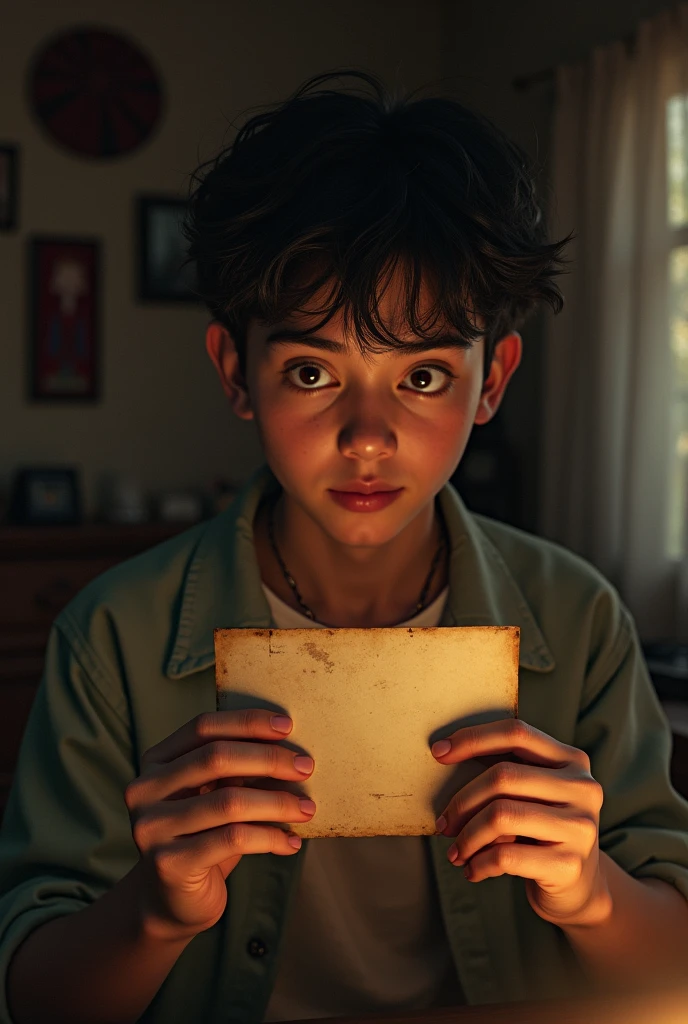 A young man Finding an old photo that brings back memories.