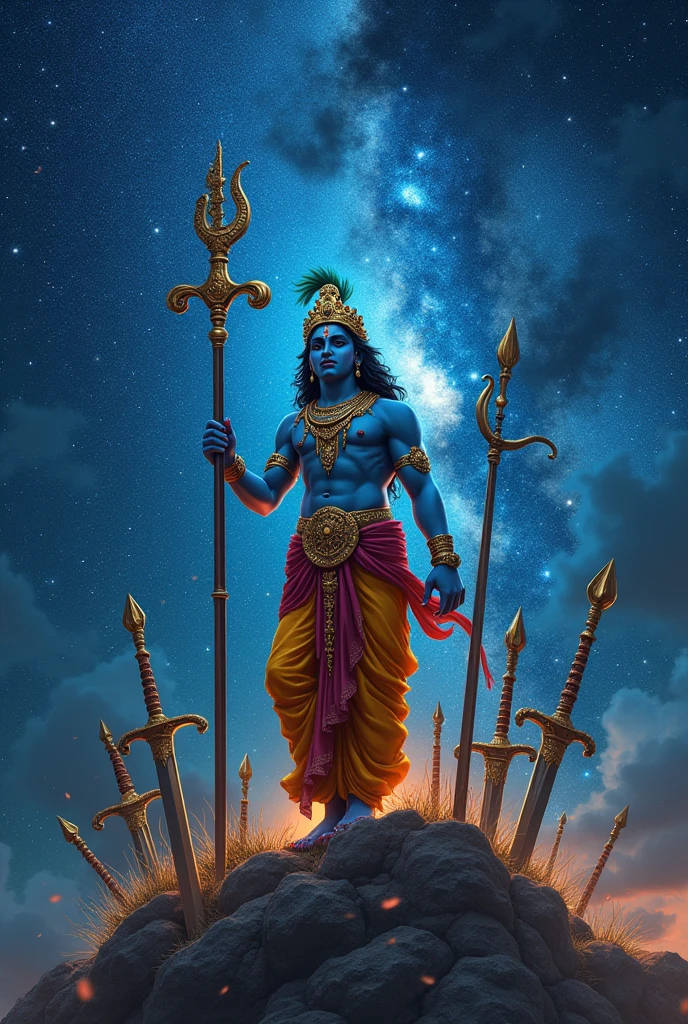 Krishna pic with milky way
galaxy with old weapons