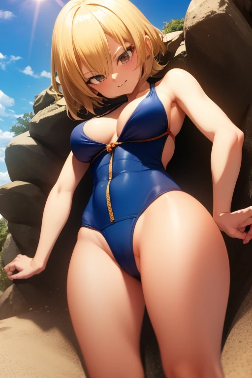 Goku woman in sexy swimsuit being watched by Master Roshi
