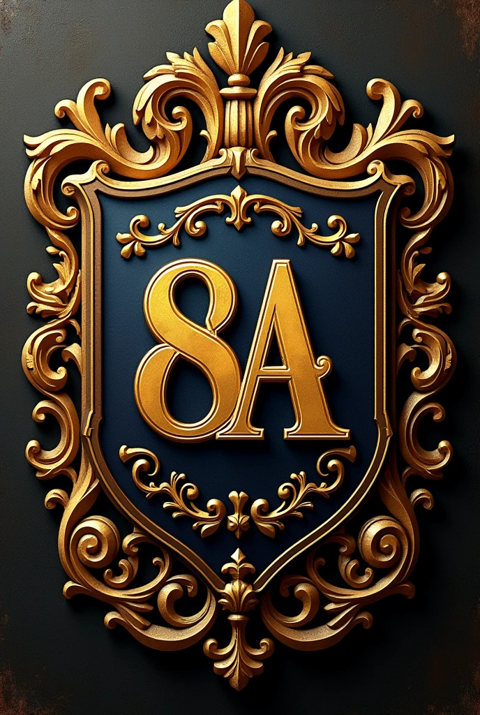Create a coat of arms written 8A in gold written 8A