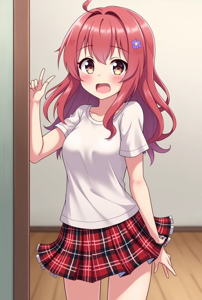 A plaid skirt anime girl, pooping her panty, upskirt