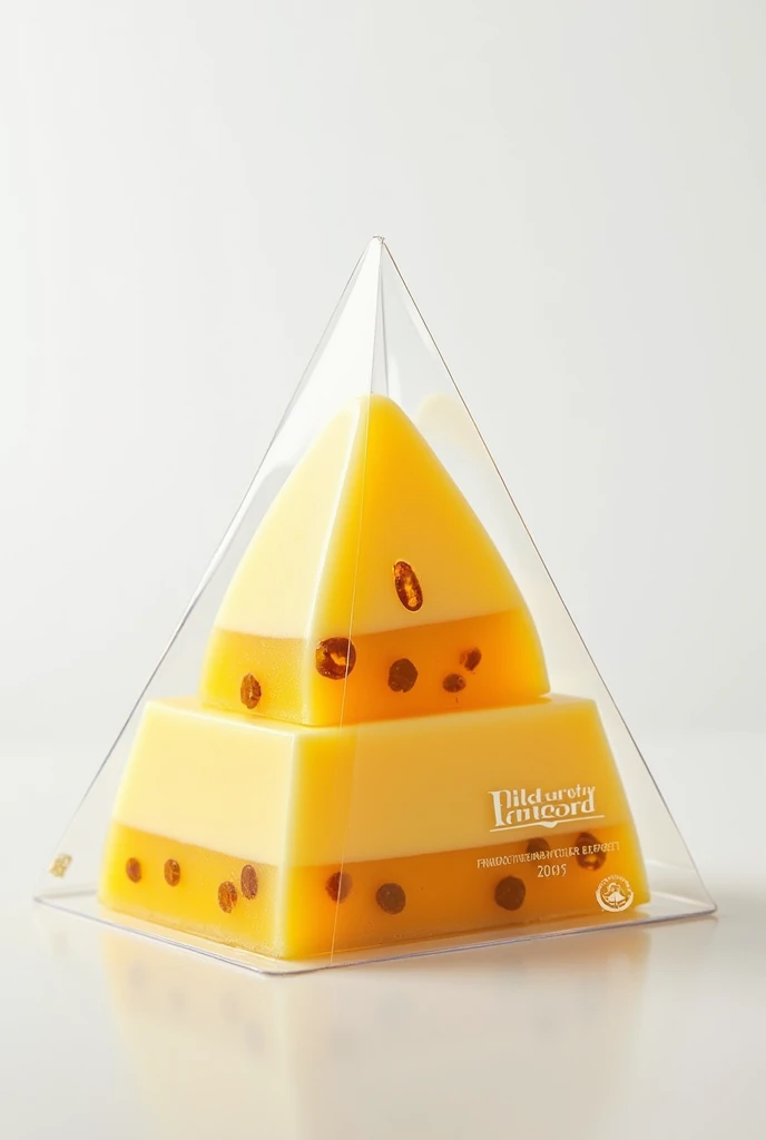 Design an image of a more normal passion fruit dessert on a triangular, clear plastic package 