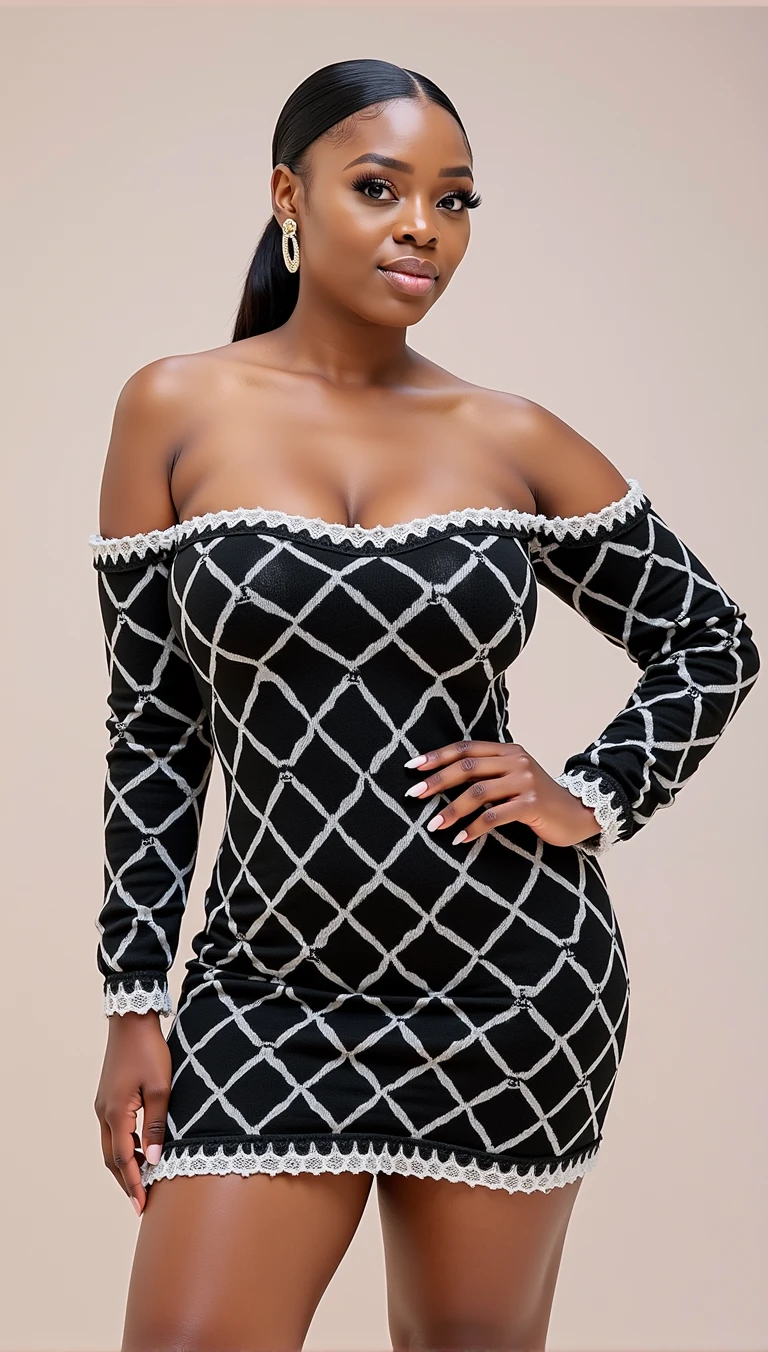 1girl, epiCRealism, Cinematic still, (((striking facial features))), Charming African-American Woman, (((black woman))), (((Neutral face))), (((Undercut hair))), (((very dark skin))), (((busty black womans))), (((boxum girl))), (((big tits pressed together))), (((Afro hair ))), makeup, (((wearing Blazer))), (((wearing Pencil skirt))), (((Tao Splash earrings gold))), (((focus on face))), good white balance, (two cinematic sources of light in opposite directions), (two volumetric sources of light in opposite directions), (natural shading), (((dans un espace vide avec une sphère rouge en arrière-plan))), (((photo en noir et blanc avec seulement la sphère rouge en couleur))), shot on Hasselblad X2D 100C, 80mm lens, depth of field, bokeh, film grain, vivid color, female poses, expressive female portrait, (((Full body shot)))
