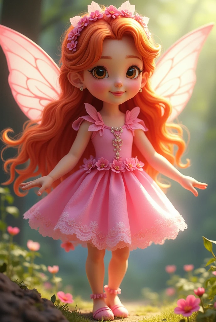 red-haired fairy wearing pink fairy clothes cartoon