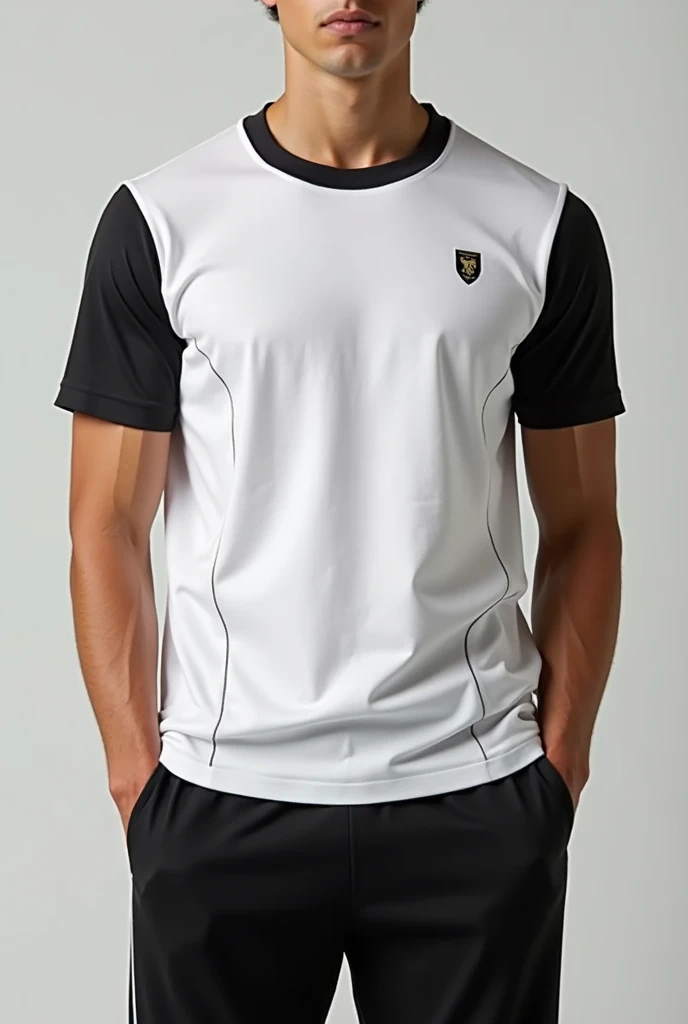 Make me a black and white t-shirt that is both sporty and elegant.