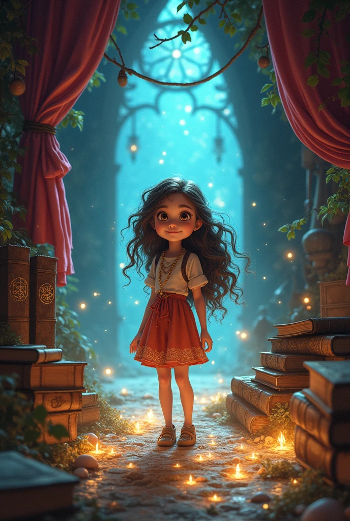She discovered a room filled with shimmering fabrics, and even a library containing ancient tomes of magic spells.
*jessica*
- Age: 12
- Personality: Curious, adventurous, brave, kind
- Appearance: Bright brown eyes, long curly brown hair, smiley face, slender build