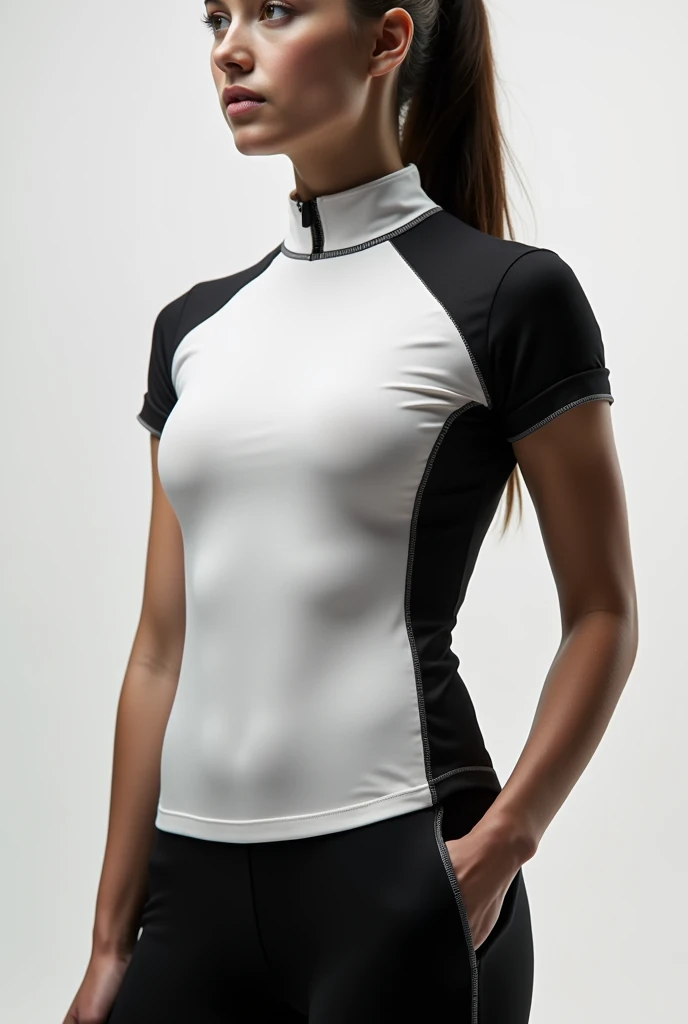 Make me a black and white t-shirt that is both sporty and elegant.