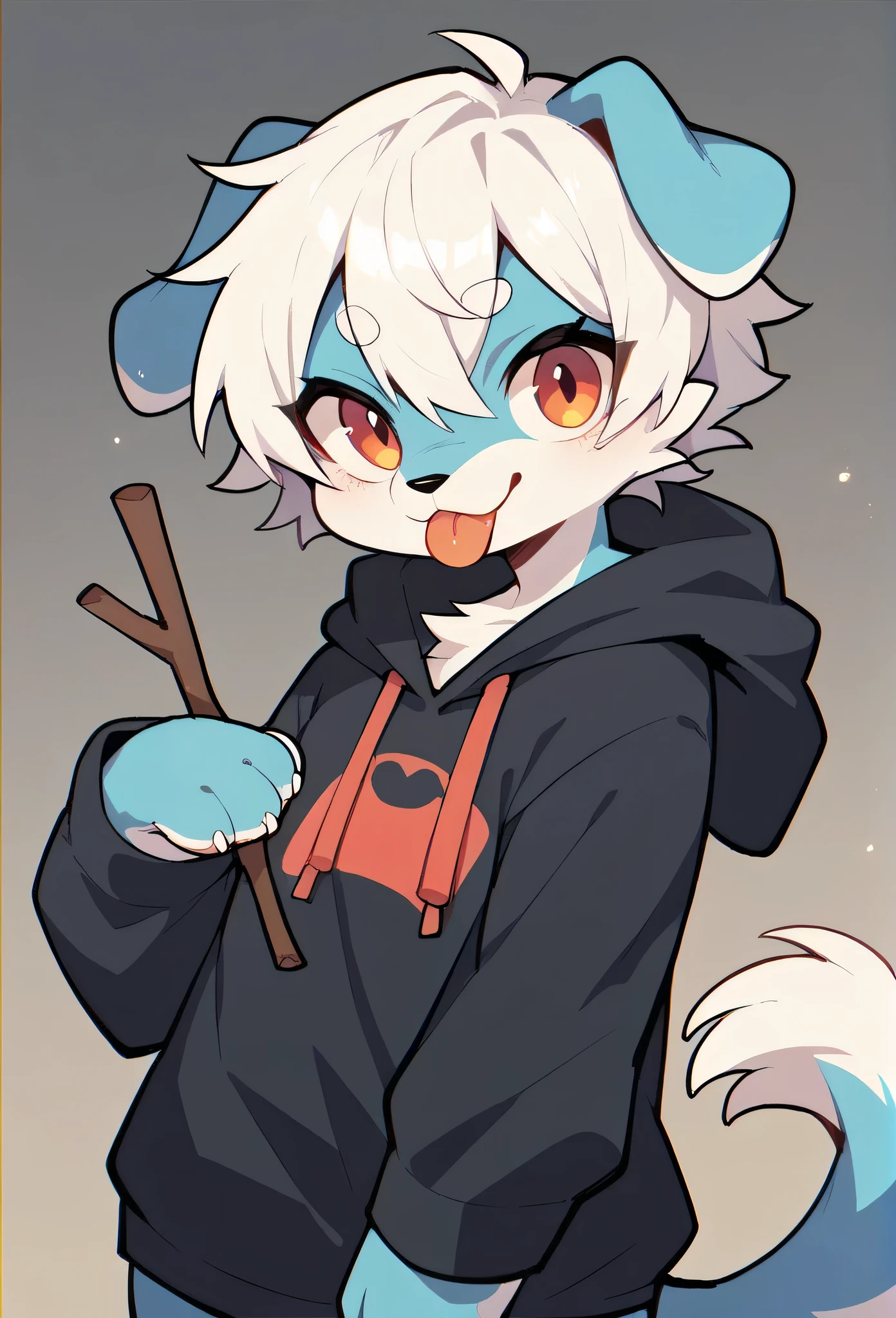 (Light blue fur,white hair,)Get involved,Stick out your tongue,Paw Clothes,hoodie clothes,dog
