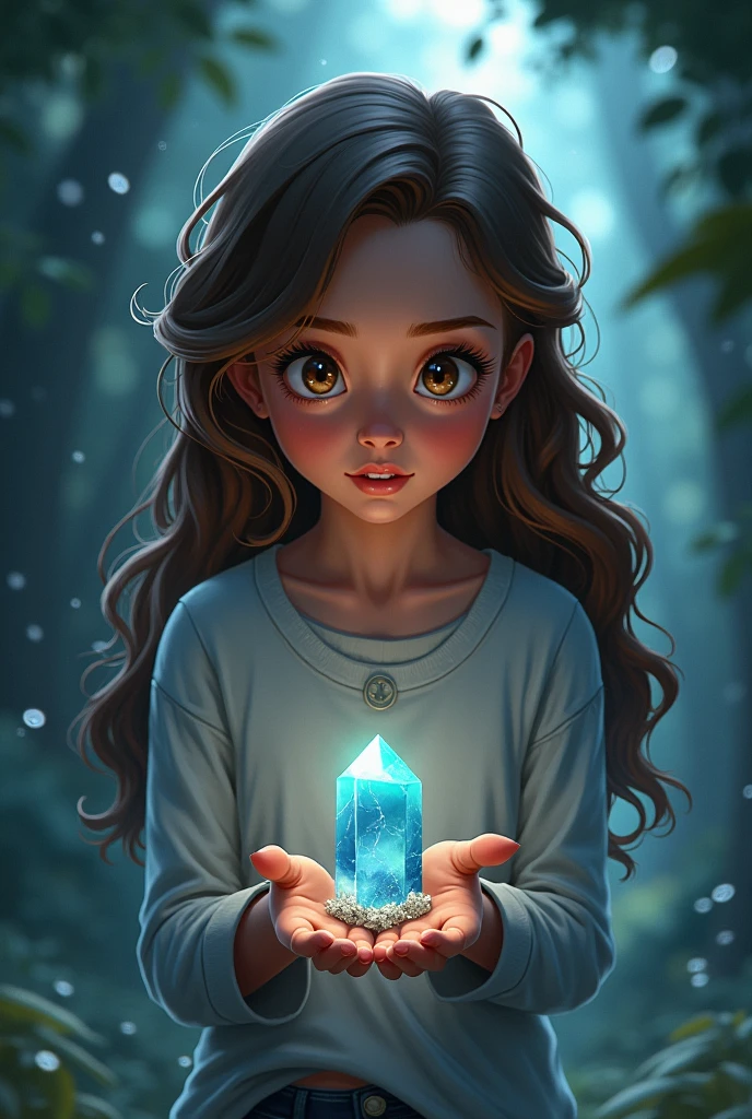             Jessica felt a strange sensation – a small crystal had appeared in her pocket.      
 jessica
- Age: 
- Personality: Curious, adventurous, brave, kind
- Appearance: Bright brown eyes, long curly brown hair, smiley face, slender build



