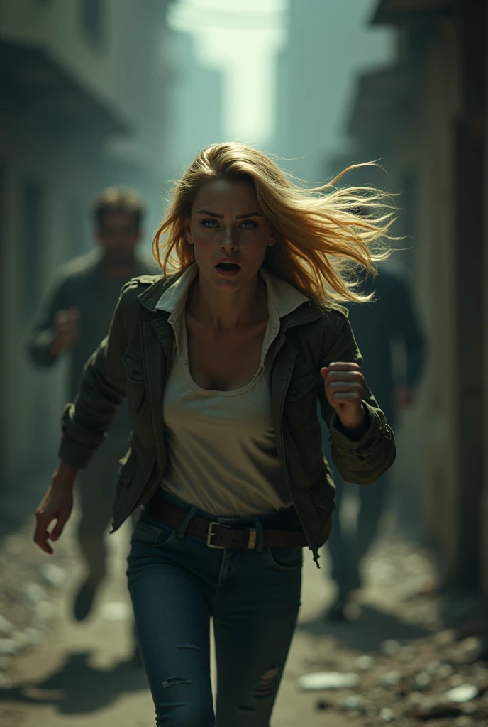 blonde being chased by a man