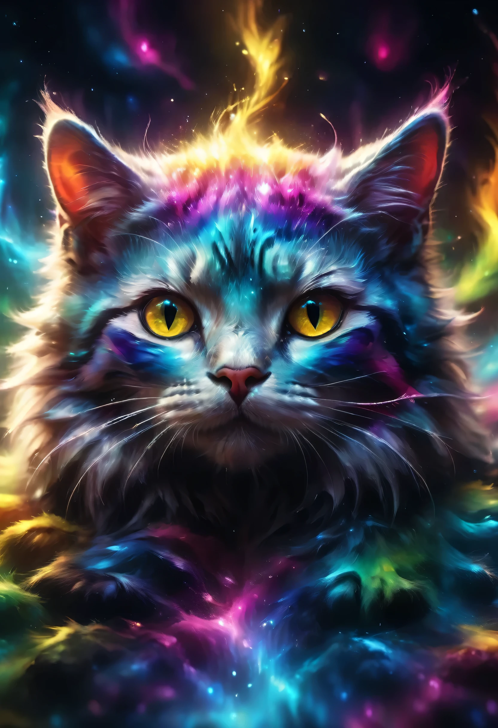 painting of a Cat with a colorful face and long whiskers, Beautiful Art UHD 4K, Highly detailed digital art in 4K, Cat. Digital Painting, 4K Detailed Digital Art, Detailed painting 4k, digital art 4k, Digital Art 4K, Digital Art 4K, colorful Digital Painting, vibrant Digital Painting, beautiful neon Cats, digital art animal pictures