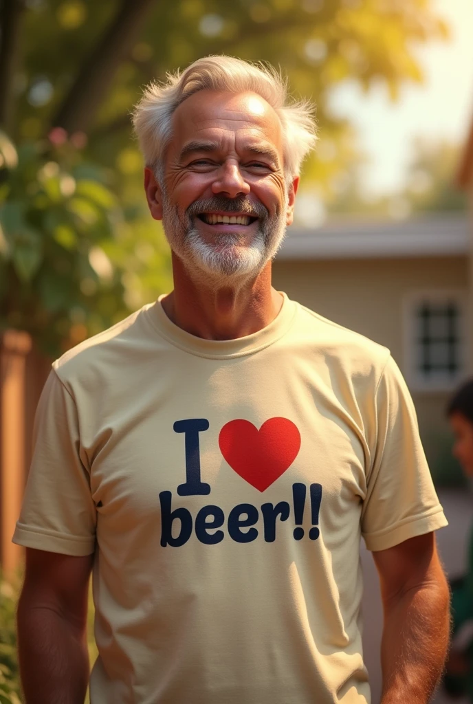 A father with a polo shirt that says: I love beer!!