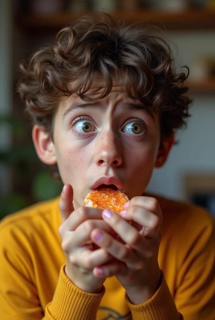 adult nervous scared thinking about eating candy