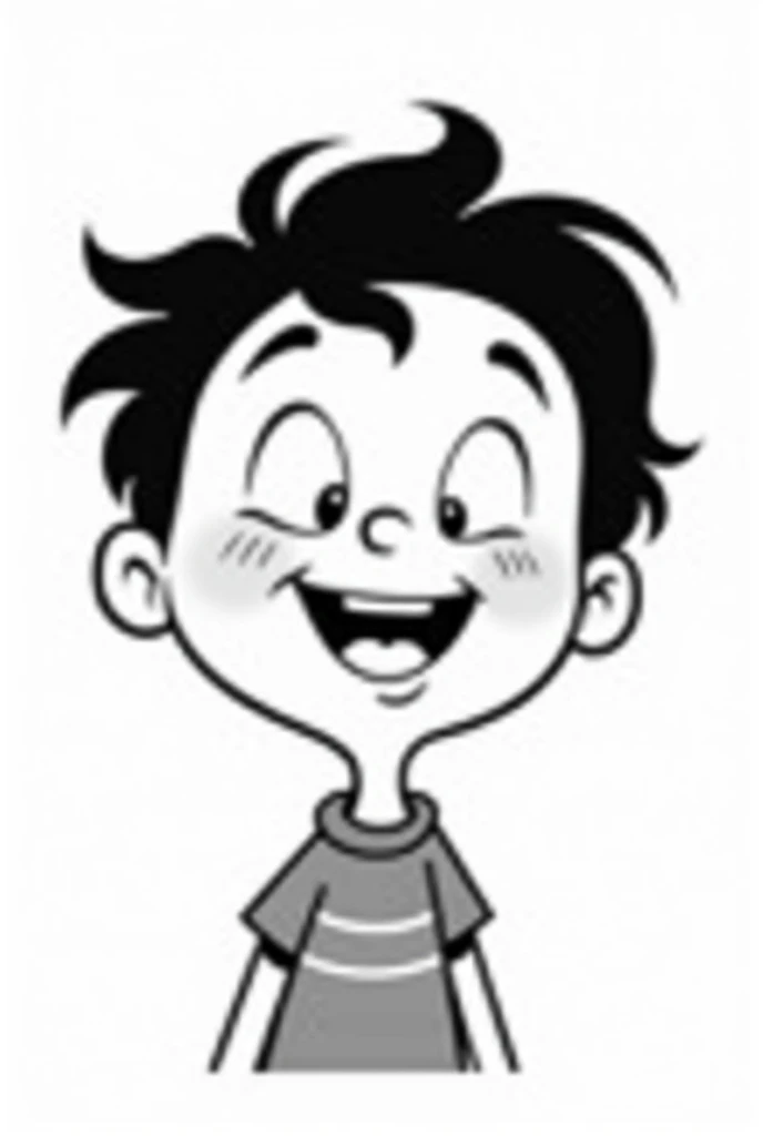 Black and white cartoon boy happy