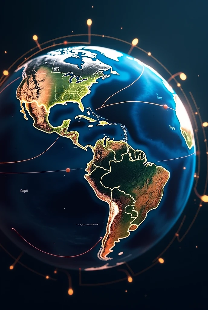 the world connected with arrows, with a futuristic touch, Mexico being the main place, that connect the arrows or lines with all the countries, where the entire planet Earth appears