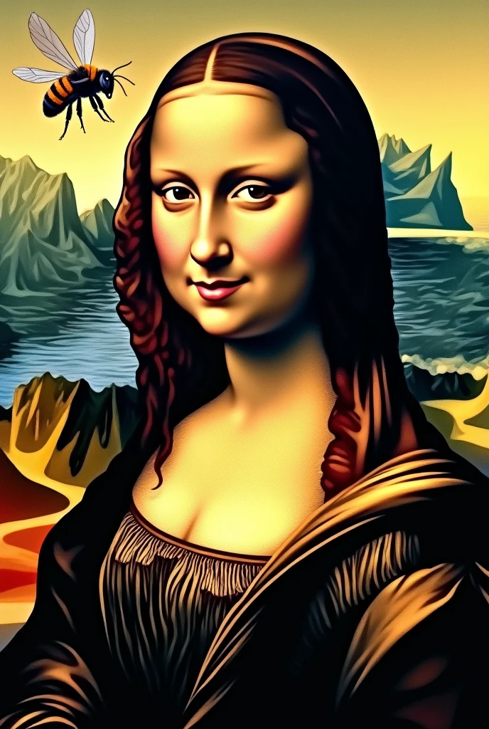 The Mona Lisa in cubism with a bee