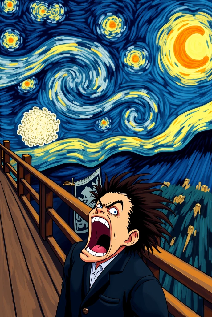 do a reinterpretation of “The Scream” but instead of the main character put Jotaro from Jjba and in the background Father Pucci