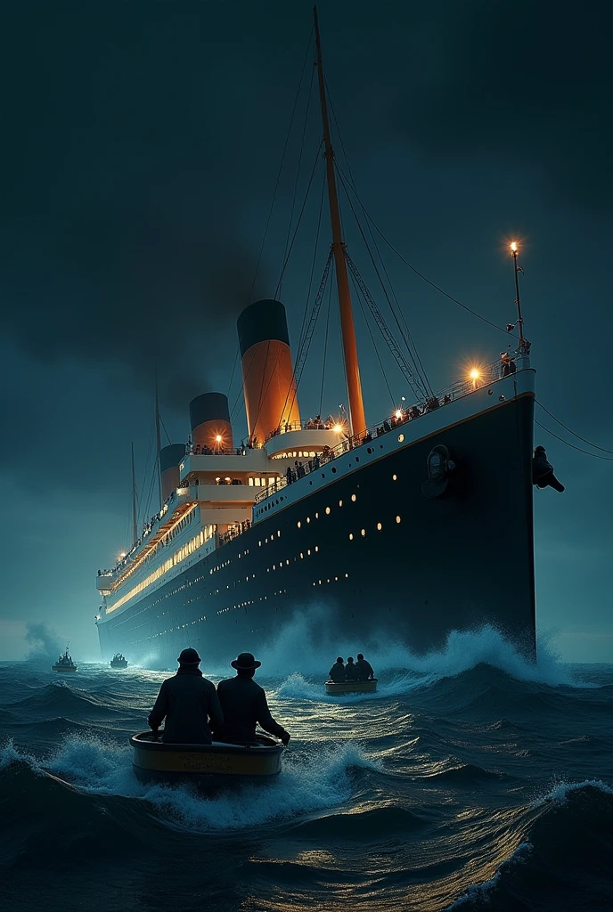 Image 32K Titanic at night sinking lifeboats ck people overboard