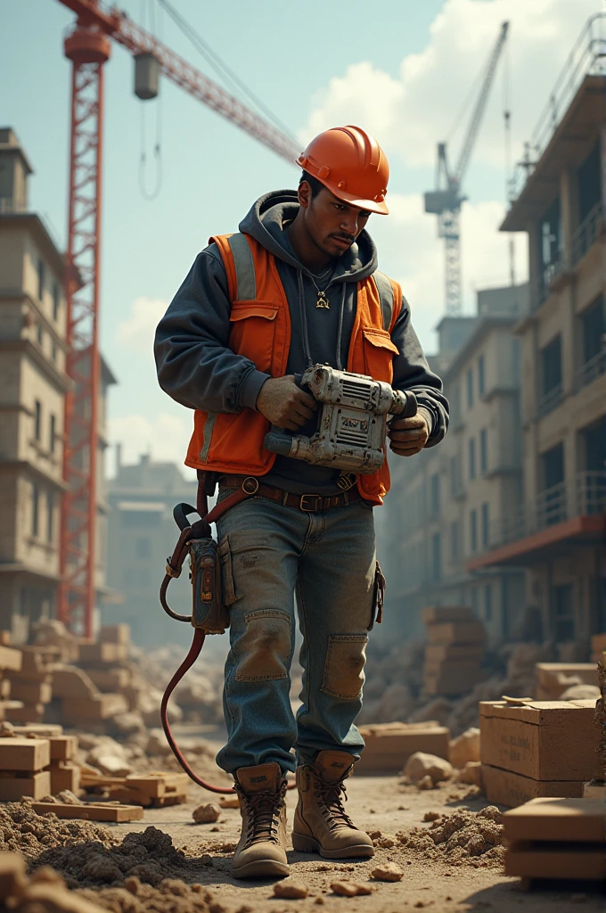 Rapper JUL working on a construction site