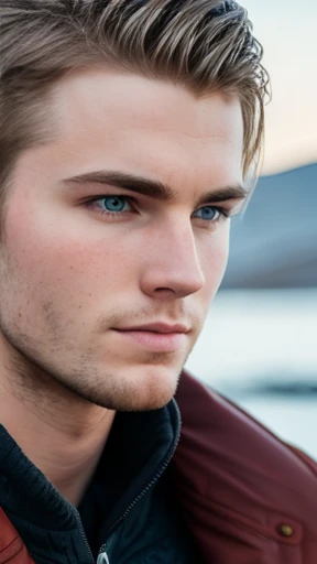 A handsome young Icelandic man focus on face photo with color