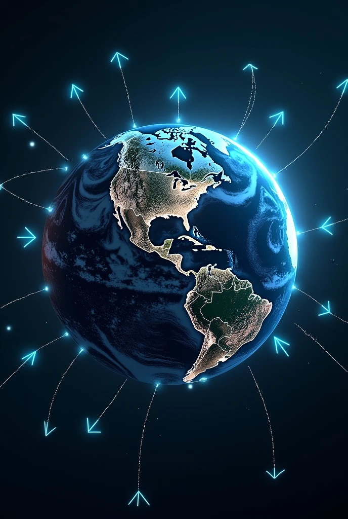 the world connected with arrows, with a futuristic touch, Mexico being the main place, that connect the arrows or lines with all the countries, where the entire planet Earth appears, that the lines from Mexico to the United States begin, Spain, colombia, among other countries