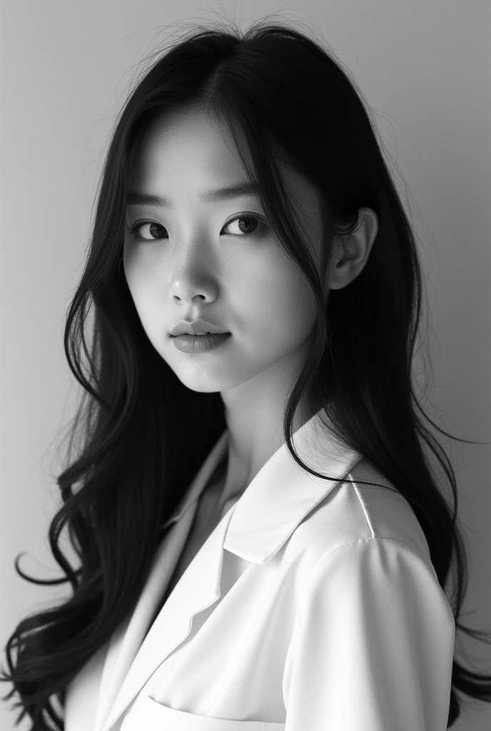 monochromatic、girl、Asian、Medium Bust、Simple Background、White nurse uniform、Very thin、long, straight black hair、Glaring at the camera、Pale skin、
(((Film Grain,Black and White Photography:1.3、RAW Photos)))、Beautiful Woman Photos, summer, Very deep, Film Grain,Black and White Photography、RAW Photos、 Ilford HP5, 80mm
