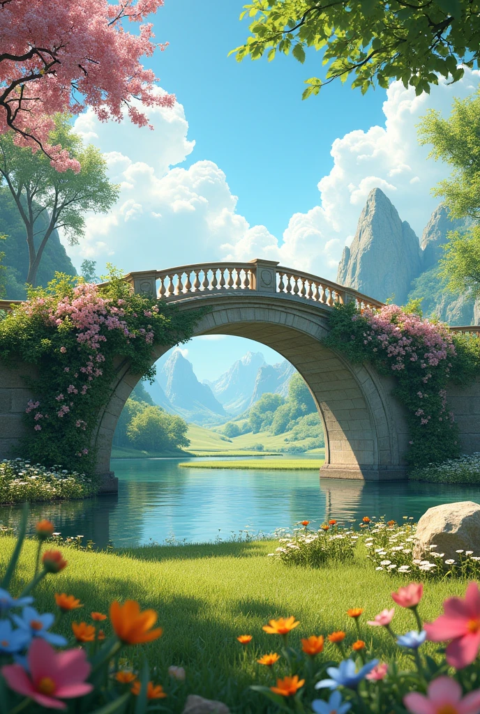 An elegant bridge in a field of flowers
