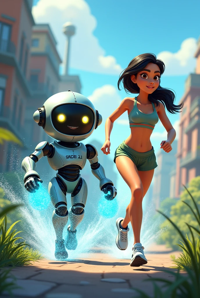 Design animated characters like "Eco Eddand" and "Fitness Fiona". Eddand es un robot que transforma el agua contaminada en limpia, while Fiona is an athlete who runs marathons thanks to her magic bottle.