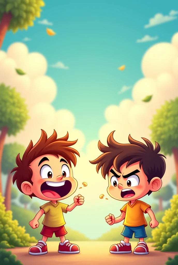 A happy cartoon boy and an angry one