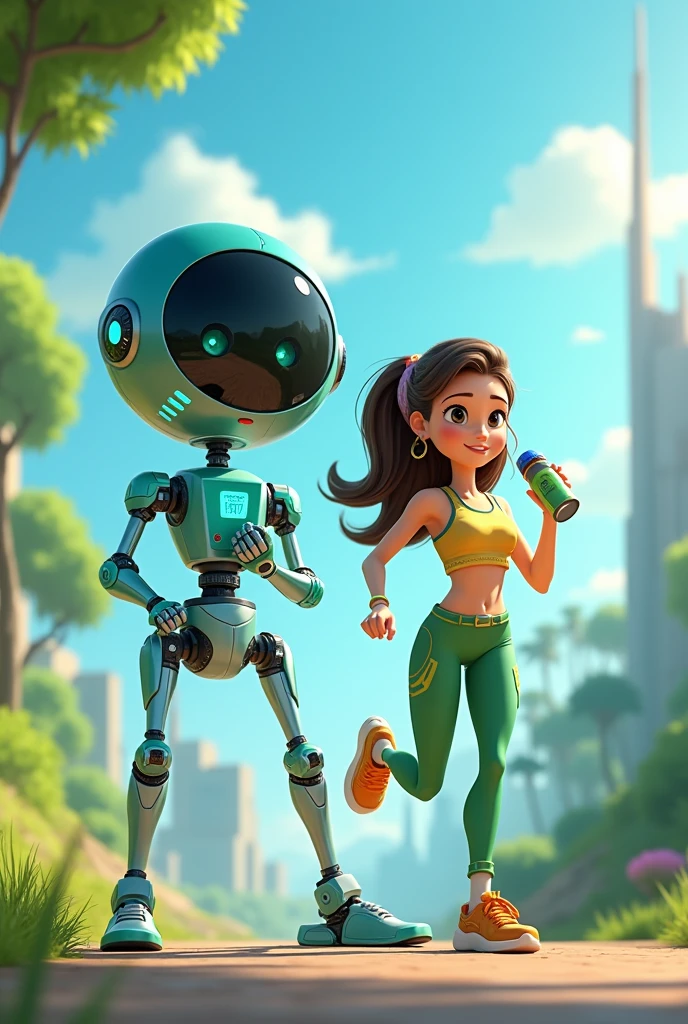 Design animated characters like "Eco Eddand" and "Fitness Fiona". Eddand es un robot que transforma el agua contaminada en limpia, while Fiona is an athlete who runs marathons thanks to her magic bottle